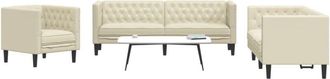 vidaXL Vidaxl - Juego De Sof&aacute;s Chesterfield 3 Piezas Cuero Sint&eacute;tico Crema