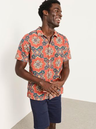Fat Face FatFace Rust Red Short Sleeve Tile Print Shirt