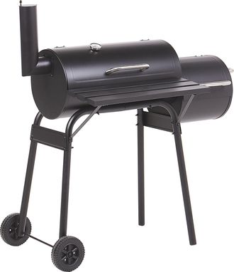 Beliani Beliani - Barbacoa De Carb&oacute;n De Metal Negro Tapa Rejilla De Cocci&oacute;n Ruedas Term&oacute;metro Parrilla Jard&iacute;n Katla