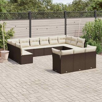 vidaXL Set De Sof&aacute;s De Jard&iacute;n Con Cojines 13 Piezas Rat&aacute;n Pe Marr&oacute;n Vidaxl