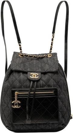 Chanel Black Denim Leather Backpack (Pre-Owned)