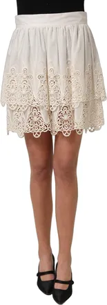 Dolce & Gabbana Womens White Floral Embroidered A-Line Mini Skirt Cotton Polyester
