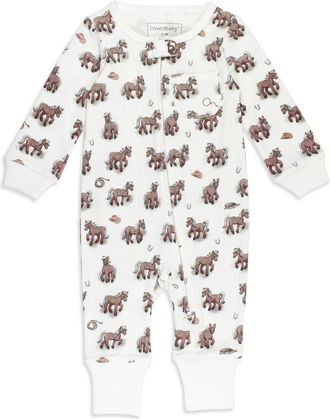 LOvedbaby Print Organic Cotton Zip Romper in Little Lasso at Nordstrom, Size 12-18M
