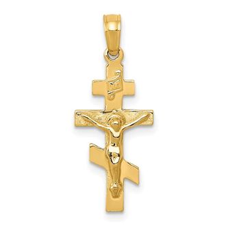 Diamond2Deal 14k Yellow Gold Eastern Orthodox Crucifix Charm Pendant