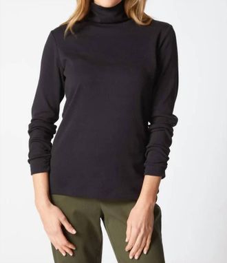 Habitat Cozy Ribbed Ruched Turtleneck Sweater In Black