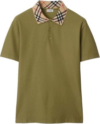 Burberry Check Collar Cotton Polo Shirt, Size Medium
