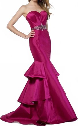 Alyce Paris Sweetheart Flared Layered Skirt Gown In Berry