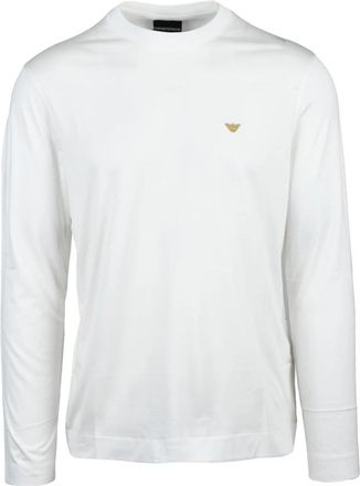 Emporio Armani Lyocell-blend T-shirt met lange mouwen - Heren - Longsleeves - Wit - L - Katoen - Tops