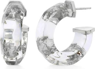 Gold & Honey Womens Faceted Lucite Huggie Hoop Earrings In Clear-Silver-Leaf
