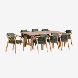 Sklum Sklum - Set Tavolo Rettangolare (200x100 cm) e 8 Sedie da Giardino in Legno di Acacia Dubai