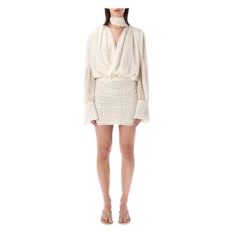 Rotate ROTATE Birger Christensen, Short Dresses, female, Beige, Size: M V Neck Dress