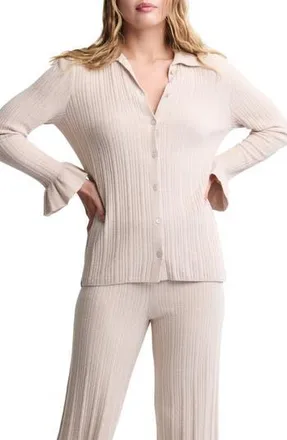 Barefoot Dreams CozyChic Ultra Lite Rib Pajama Top in Stone at Nordstrom Rack, Size Medium