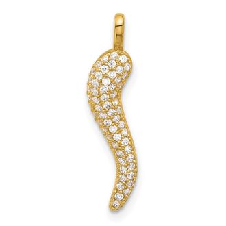 Diamond2Deal 14k Yellow Gold Polished Cubic Zirconia Large Italian Horn Pendant