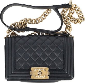 Chanel Black Calfskin Leather Small Boy Flap Shoulder Bag (Authentic Pre- Loved)