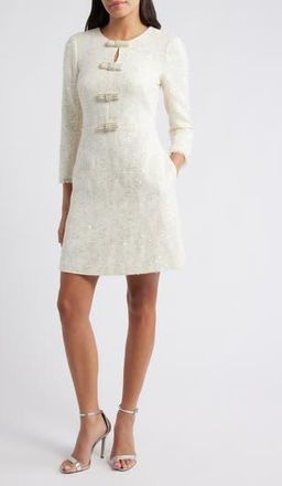 Eliza J Bow Detail Sequin Tweed Sheath Dress in Ivory at Nordstrom Rack, Size 14