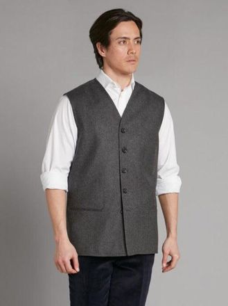 Oliver Brown Collarless Gilet - Grey Cashmere Blend