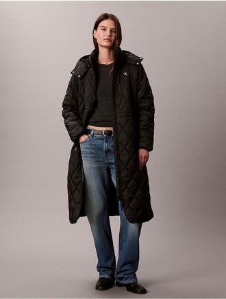 Calvin Klein Jeans Calvin Klein Womens Quilted Hooded Long Liner Coat - Black - XL