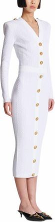 Balmain Cable-Knit Midi Skirt in White at Nordstrom, Size 40 Eu