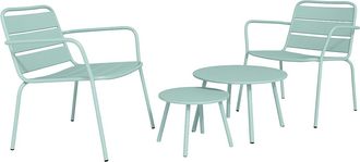 Vente-Unique Sal&oacute;n de jard&iacute;n de metal: 2 sillones bajos apilables y mesas apilables verde almendra - MIRMANDE