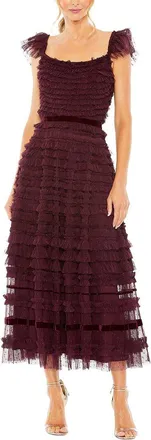 Mac Duggal Flutter Sleeve Tiered Ruffle Midi Dress