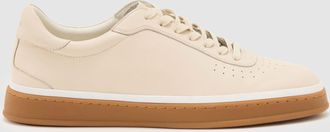 Reiss Stone Beige Leather Perforated-detail Trainers, 645