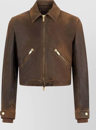 Golden Goose short leather jacket long sleeves collar