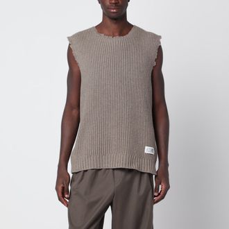 Maison Margiela Gilet beige in misto lana a coste