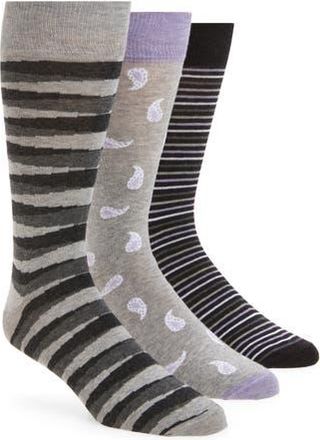 Lorenzo Uomo 3-Pack Assorted Crew Socks in Grey at Nordstrom Rack
