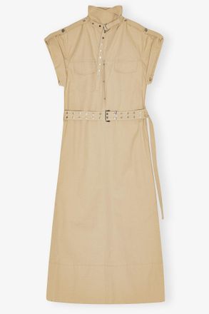 Ganni Beige Stretch Cotton Dress - Size 10/12 Organic