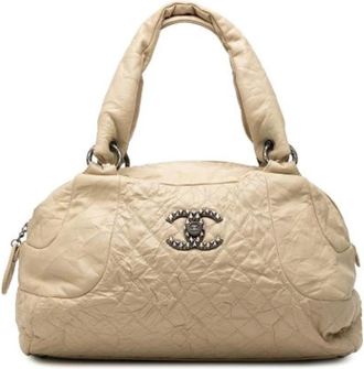 Chanel Pre-owned Vintage Quilted Shoulder Bag - Dames - Vintage Handtas - Beige - ONE Size - Leer - Vintage