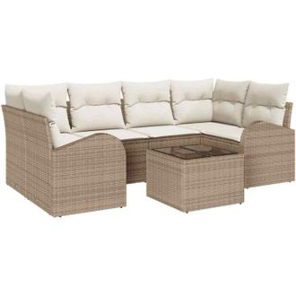 vidaXL Conjunto De Sof&aacute; De Jard&iacute;n 7 Pcs Beige, Crema 55 X 55 X 37 Cm Vidaxl