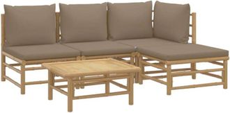 vidaXL Vidaxl - Set De Muebles De Jard&iacute;n 5 Piezas Bamb&uacute; Y Cojines Gris Taup&eacute;