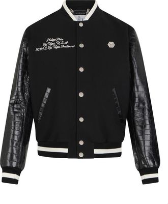 Philipp Plein Varsity Bomber Cocco Sleeves Las Vegas Men in Black at Nordstrom, Size Xxx-Large