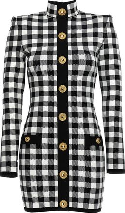 Balmain BlackWhite Vichy Knit Dress
