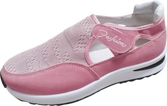 Generic Womens Fashion Hollow Out Leather Slip On Platform Sneakers Comfortable Casual Walking Footwear with Solid Color Design (4.5) Pink