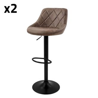ML Design Set 2 Taburetes de bar piel sintetica marr&oacute;n altura regulable 62-82cm