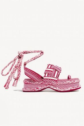 Amambaih Gabriela Braided Platform Sandal with Ankle Ties in Ivory Red at Nordstrom, Size 39