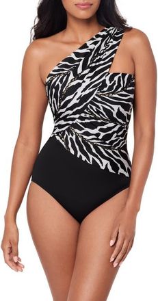 Magic Suit By Miraclesuit Sand Tracks Goddess Convertible Strap One-Piece Swimsuit in Black/White at Nordstrom, Size 14