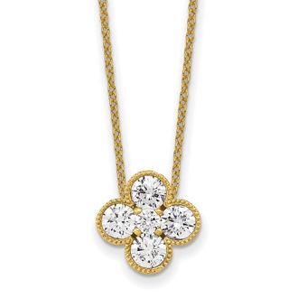 Diamond2Deal 14k Gold 1 Ct Lab Grown Diamond Bloom Floral Pendant Necklace 18