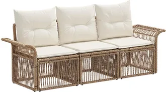 vidaXL Conjunto De Sof&aacute;s De Jard&iacute;n 3 Uds. Beige Rat&aacute;n Sint&eacute;tico Vidaxl
