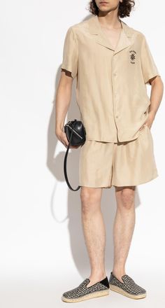Balmain Silk Short-sleeve Shirt, Mens, Beige