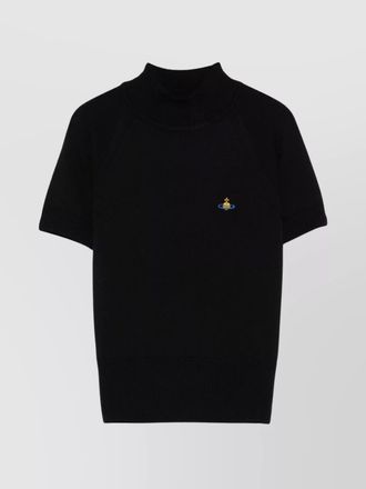 Vivienne Westwood virgin wool fine ribbed slim fit mock neck short sleeve top