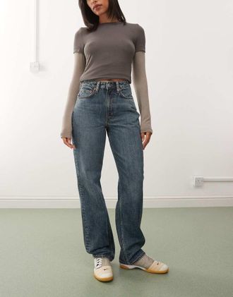 Weekday Resolute - Jeans elasticizzati dritti a vita alta lavaggio blu