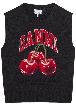 Ganni Logo-intarsia Wool-blend Vest - Black - S (UK8-10 / S)