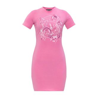 Versace Jeans Couture Short Dresses, female, Pink, Size: XS Dress with print and shimmering sequins