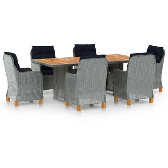 vidaXL Set Comedor Jard&iacute;n 7 Pzas Y Cojines Rat&aacute;n Sint&eacute;tico Gris Claro Vidaxl