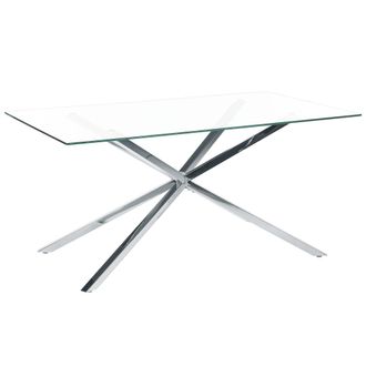 Beliani Beliani - Mesa De Comedor Rectangular 160 X 90 Cm Tablero De Vidrio Templado Transparente Patas Plateadas Cora