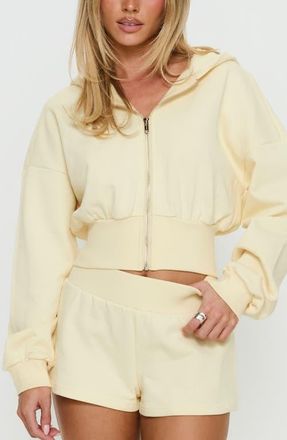 Princess Polly Daytime Crop Front Zip Hoodie in Buttercream at Nordstrom, Size 2