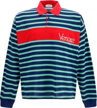 Versace Mens Polo Shirt Ink-Grass Green-White Cotton Ink/grass Green/white T-shirts And Polos