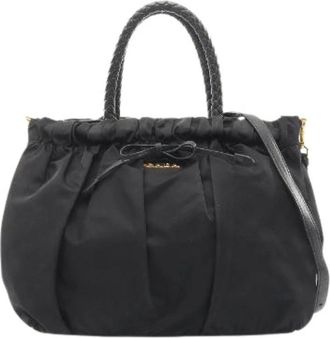 Prada Pre-owned Handbags, female, Black, Size: ONE SIZE Pre-owned Tessuto BOW nylon leather 2way handbag